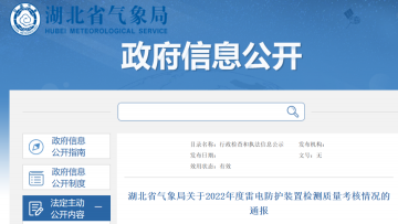 湖北氣象局通報(bào)2022年度雷電防護(hù)裝置檢測質(zhì)量考核情況